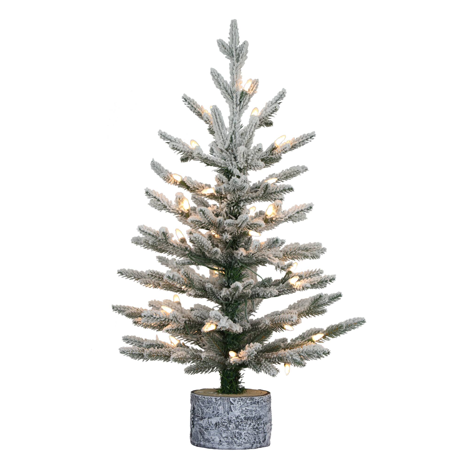6 Pack: 2ft. Pre-Lit Potted Flocked Pencil Arctic Fir Artificial Christmas Tree, Clear Lights